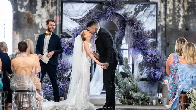 The moment that Jamie and Dave got married at Sydney's CarriageWorks. Picture: Nine Network