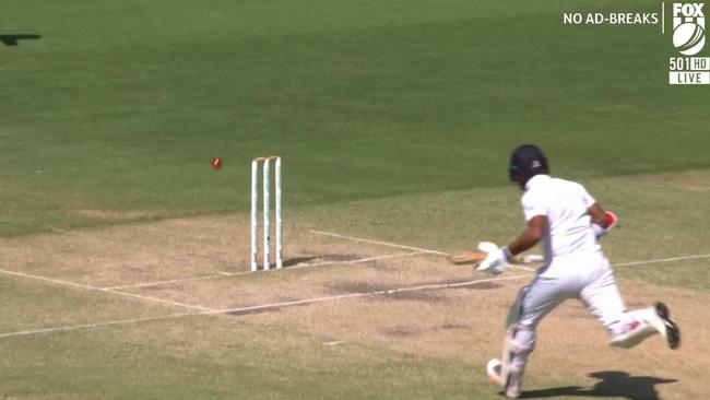 A shy at the stumps just misses early on day four. Picture: Fox Cricket