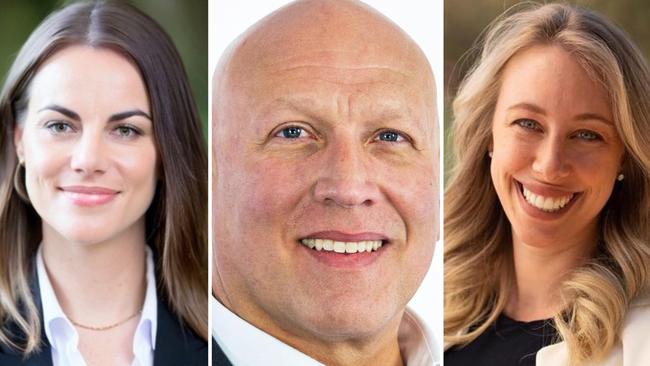 Three of the four Liberal Party preselection candidates for the October 19 Pittwater by-election: (left to right) Claire Longley, Michael Gencher and Georgia Ryburn.