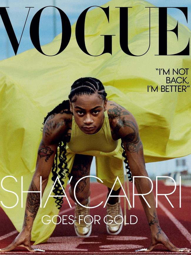 Tweet from Vogue Magazine of cover featuring Sha'Carri Richardson. Picture: Vogue Magazine/Twitter