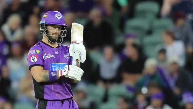 Hurricanes Captain Matthew Wade plays during the Big Bash League (BBL) match between the Hobart Hurricanes and the Adelaide Strikers at UTAS Stadium in Launceston. Picture: AAP