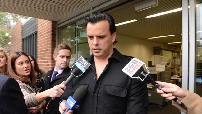 Scott Miller addresses the media outside Waverley Court after a first appearance relating to the 2013 arrest and charges. Picture: AAP Image