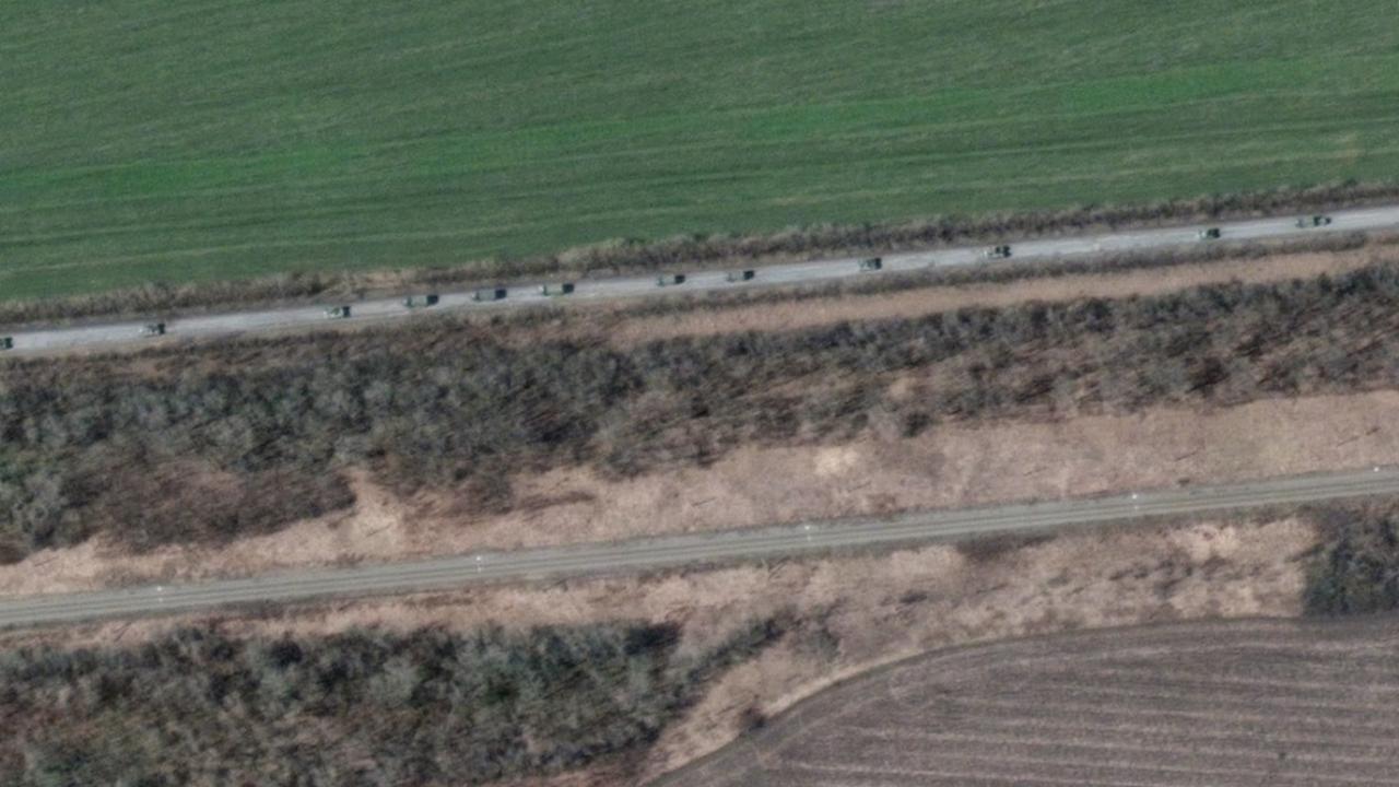 The northern end of the convoy. Satellite image: Maxar Technologies