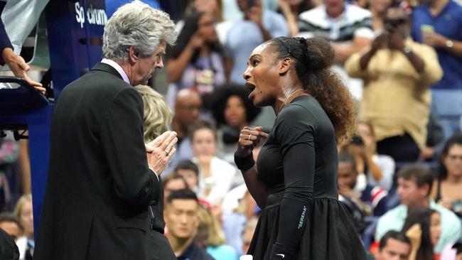 Serena Williams argues with the tournament referee at the US Open. Picture: AFP Photo 