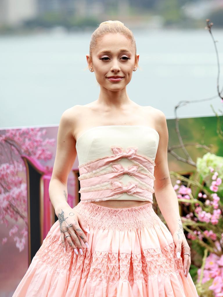 Grande has stuck to Glinda-esque pink for the publicity tour. Picture: MATRIX