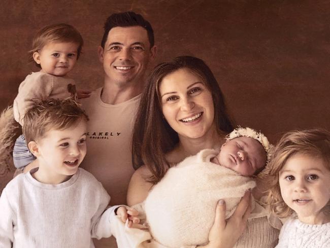 WARNING CONTACT HERALD SUN PIC DESK BEFORE USE WARNING WARNING Jockey Dean Holland with his wife Lucy and children Harley, Lucia, Lily and Frankie. Picture: Supplied by family