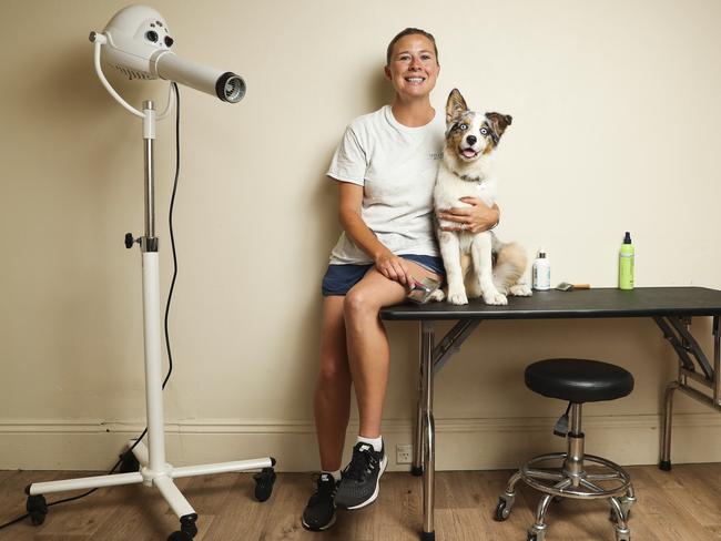 Summer Butler with Harley at doggy daycare Mosman Paws. Picture: Dylan Robinson