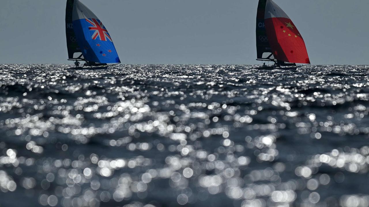 Australian and Chinese 49er skiff racing.