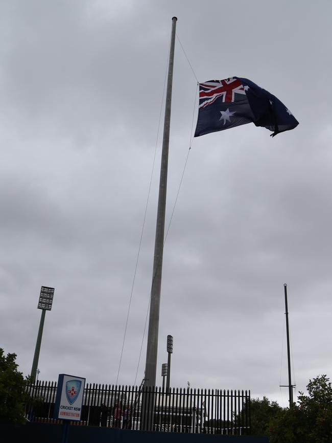 The Australian flags are lowered to half mast at the SCG.