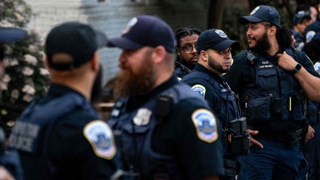 US police after clearing out a Pro-Palestinian encampment at George Washington University's University Yard. Picture: Getty Images via AFP.