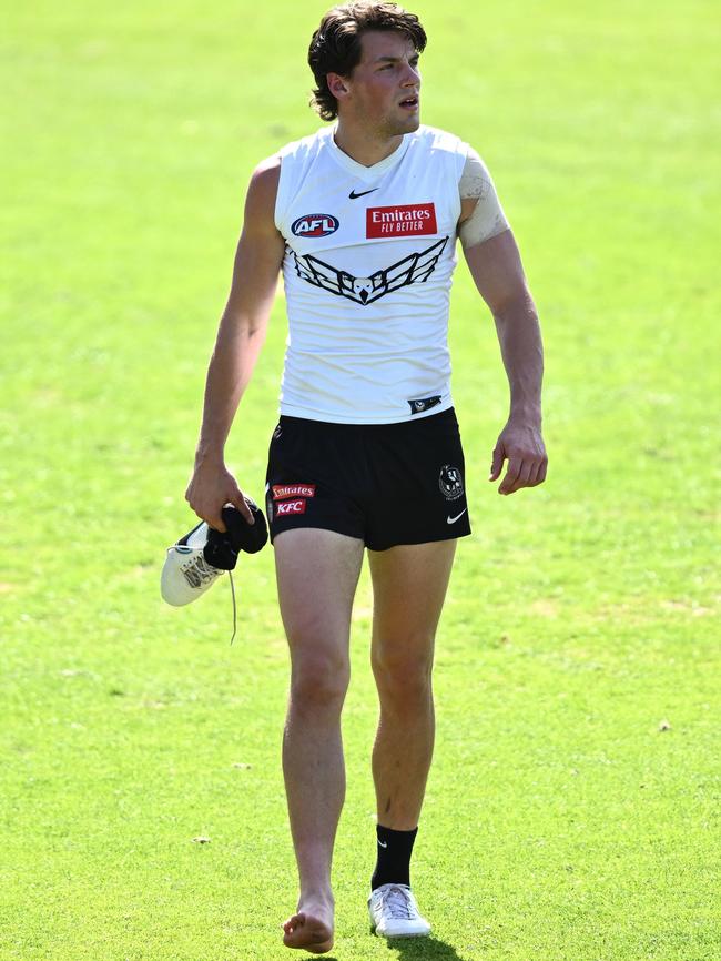 Pat Lipinski rolled his right ankle at Victoria Park on Monday morning but new recruit Lachie Schultz said his teammate was fine. Picture: Quinn Rooney / Getty Images