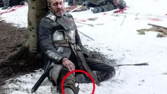 In one scene of Game of Thrones a laptop charger could be seen at the leg of an actor. Picture: HBO