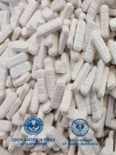 Police seized 10,000 white tablets labelled 'Xanax’ but believed to be counterfeit. Picture: Supplied