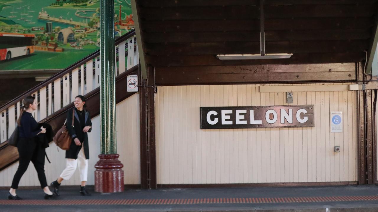 People boarding, disembarking, waiting, for V/line trains at Geelong Station. Picture: Peter Ristevski