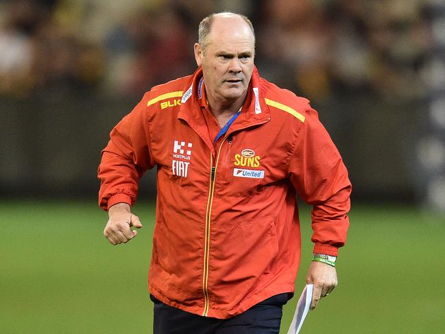 Coach of the Suns Rodney Eade is seen during the round 12 AFL match between the Richmond Tigers and the Gold Coast Suns at the MCG in Melbourne, Sunday, June 12, 2016. (AAP Image/Julian Smith) NO ARCHIVING, EDITORIAL USE ONLY