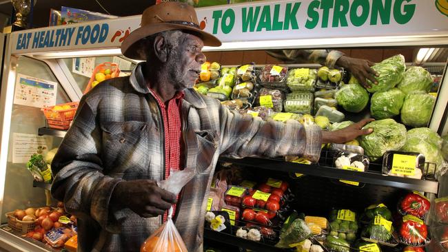 Joe James getting fresh food from the store in the remote Lajamanu community in the Northern Territory.