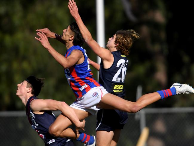 Jamarra Ugle-Hagan flies for a mark against Sandringham Dragons. Picture: Andy Brownbill