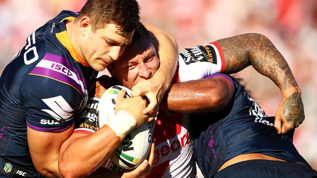 Tariq Sims takes on the Storm defence.