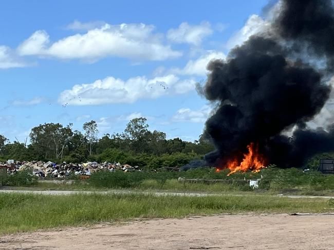 A rubbish fire along Hervey Range Rd, Bohle Plains on Tuesday. Picture: Ebo Smith/Facebook