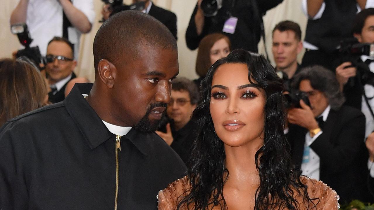 Yesterday Kanye was airing private texts from Kim’s family – today he’s wiped her from his social media. Picture: AFP