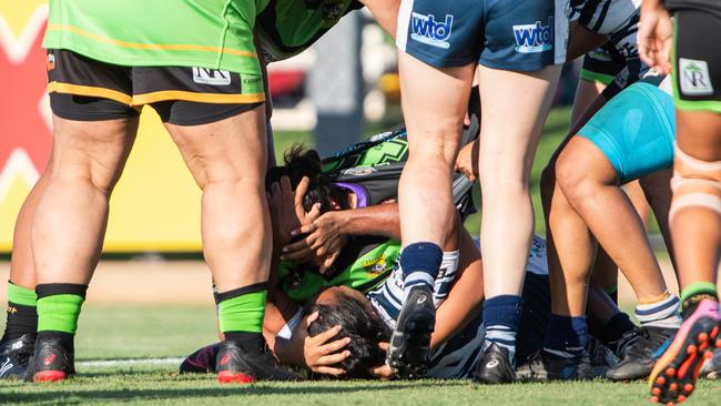 A mass brawl broke out during the NRL NT women's grand final between the Darwin Brothers and Palmerston Raiders. Picture: Pema Tamang Pakhrin