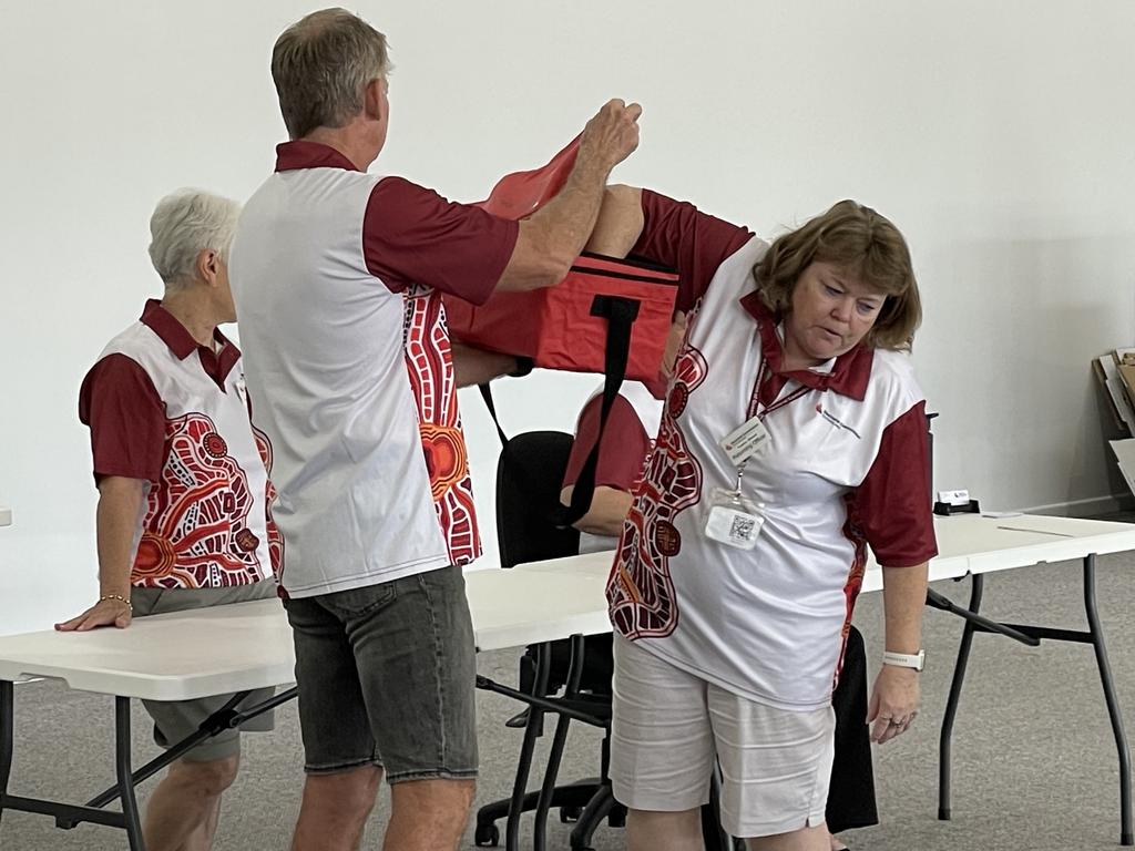 Election officials carrying out the ballot draw on Wednesday morning. Picture: Leighton Smith.