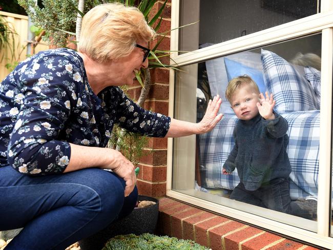 Benjamin, 18 months, and his grandmother, Nella Sinkovic, socially isolate in lockdown. Picture: Josie Hayden