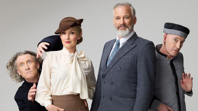 The cast of 'The 39 Steps', David Collins, Lisa McCune, Ian Stenlake, and Shane Dundas. Picture: Benny Capp