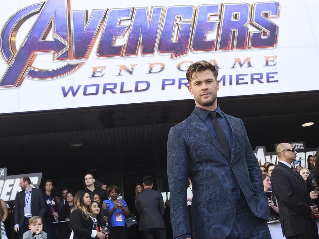 Purple reign! Chris Hemsworth at the Hollywood premiere of Avengers: Endgame in Los Angeles this week. Picture: Chris Pizzello/Invision/AP