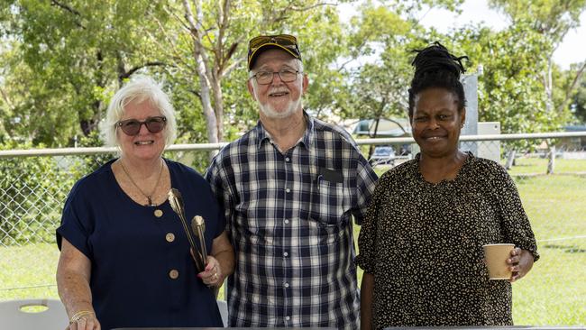 Heather Havens, Richard Corbett and Molinda Sopom as families enjoy a day of fun and activities at a special Harmony Day celebration at the Malak Community Centre as part of the Fun Bus program. Picture: Pema Tamang Pakhrin