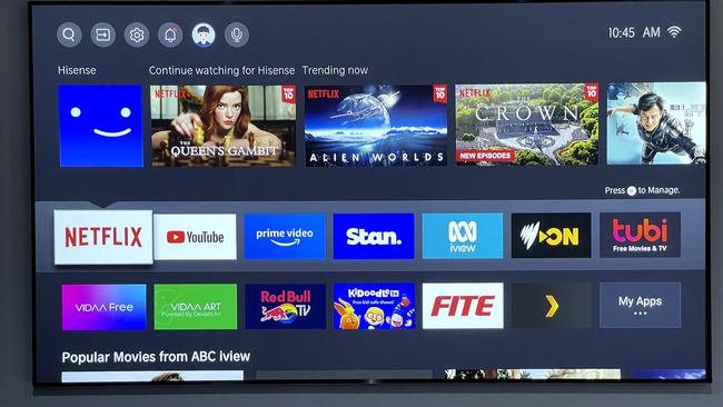 The TV menu displays popular content on the row above apps