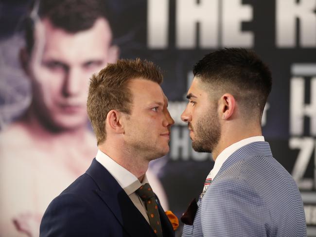 Jeff Horn (left) and Michael Zerafa are ready to rumble. Picture: Annette Dew