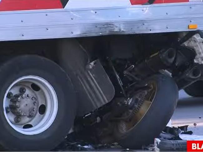 A serious crash between a truck and motorcycle in Blackwood on Thursday afternoon is currently causing peak-hour traffic chaos. , , Emergency services were called to Shepherds Hill Rd, just after 3.30pm, to a two-vehicle collision. Picture: 7NEWS