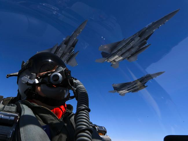 US Air Force B-1B Lancers (not pictured) join up with Republic of Korea air force F-15s over the Korean Peninsula. Picture: AFP