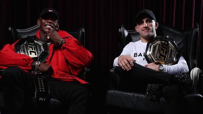 UFC champions Israel Adesanya and Alexander Volkanovski. Picture: Cameron Spencer/Getty Images