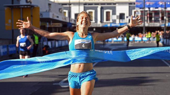 Jess Stenson celebrates a City to Bay win. Picture: Tom Huntley