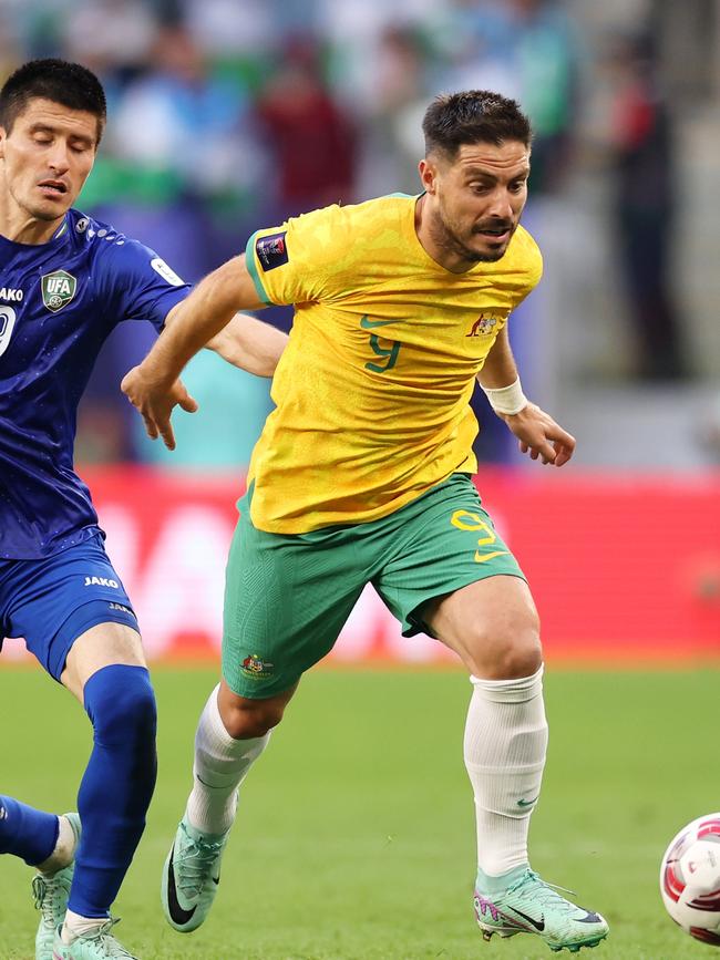 Bruno Fornaroli fights for the ball against Uzbekistan. Picture: Robert Cianflone/Getty Images