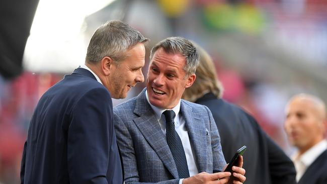 Ex-Reds defender Jamie Carragher (right) is an outspoken member of the media. (Photo by Michael Regan/Getty Images)