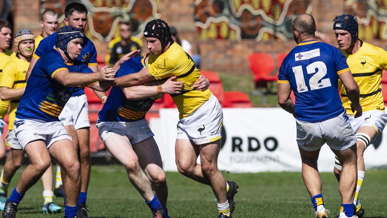 James Scanlan for Goondiwindi Emus against Dalby Wheatmen in Downs Rugby B grade Bill Flamsteed Cup grand final rugby union at Toowoomba Sports Ground, Saturday, August 24, 2024. Picture: Kevin Farmer