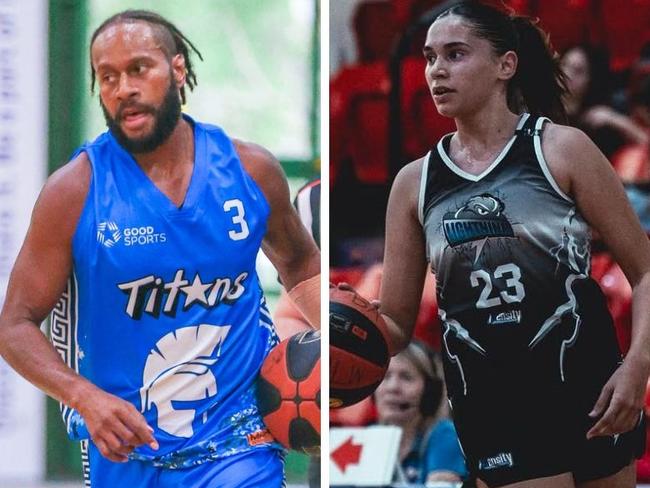 Darwin basketballers Deba George for Ellas Titans and Taneesa Hampton for Lightning.