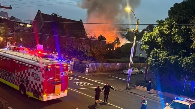 Fire crews tackle the blaze at Christ Church Grammar on Punt Rd.