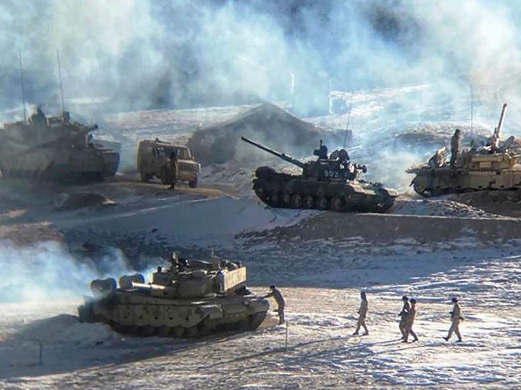 People Liberation Army (PLA) soldiers and tanks during military disengagement along the Line of Actual Control (LAC) at the India-China border in Ladakh. Picture: AFP