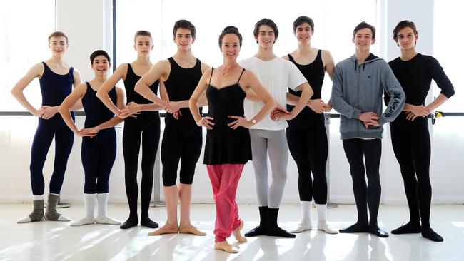 Australian ballerina Lucinda Dunn pictured in her studios in St Leonards with her male pupils.