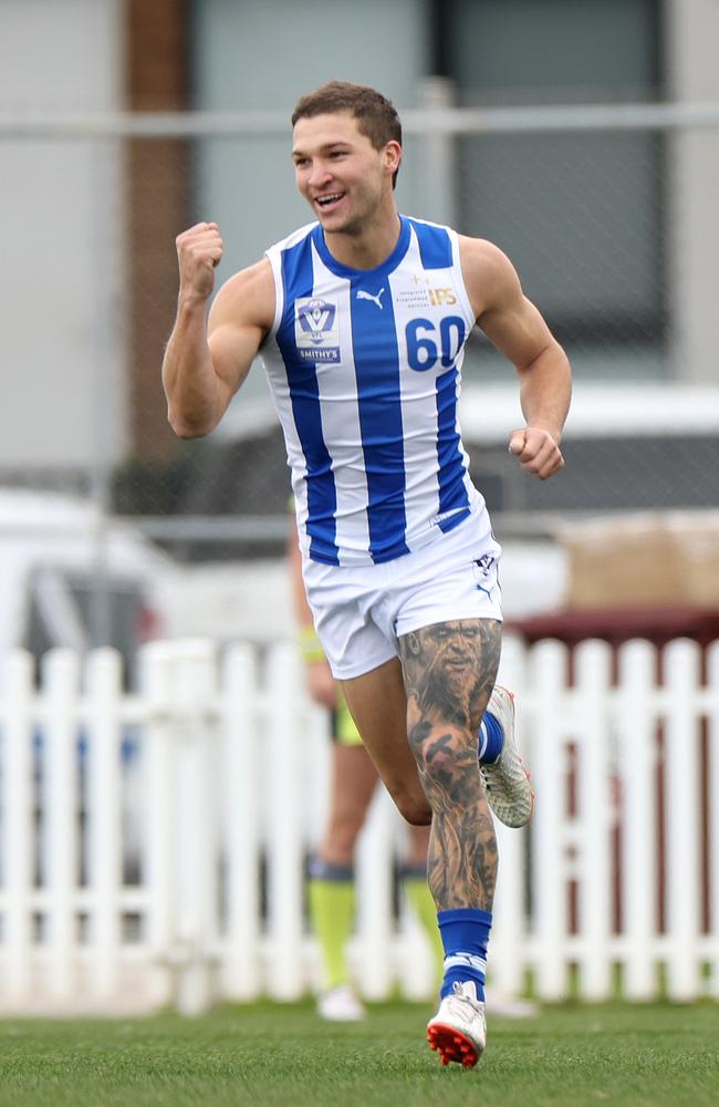 Sam Lowson in blue and white for the Roos’ VFL side in 2023. Picture: Jonathan DiMaggio/AFL Photos.