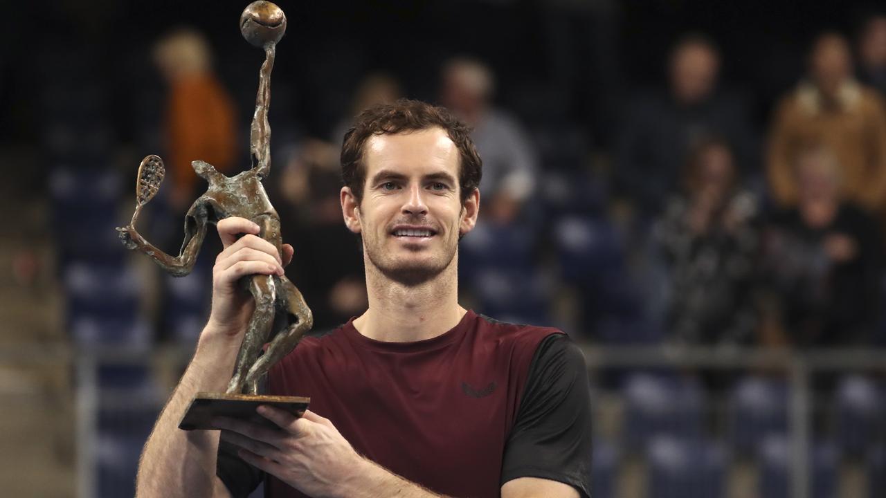 Andy Murray of Britain poses with the trophy.