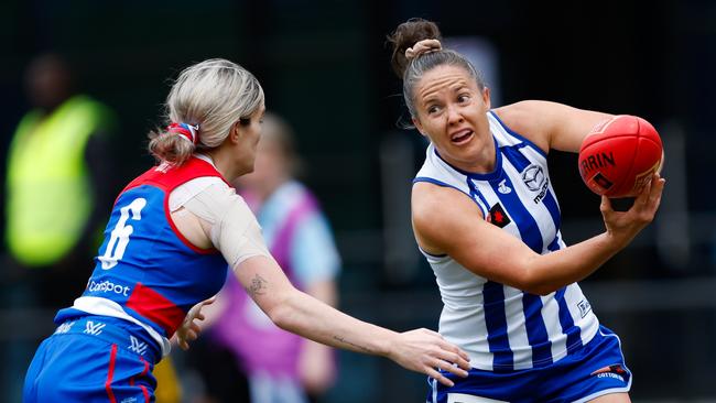 Emma Kearney, right, says increasing the size of the football used by women’s players could increase the skill level.