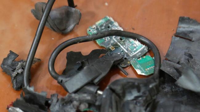 A torn-apart pager after an explosion. Picture: AFP.