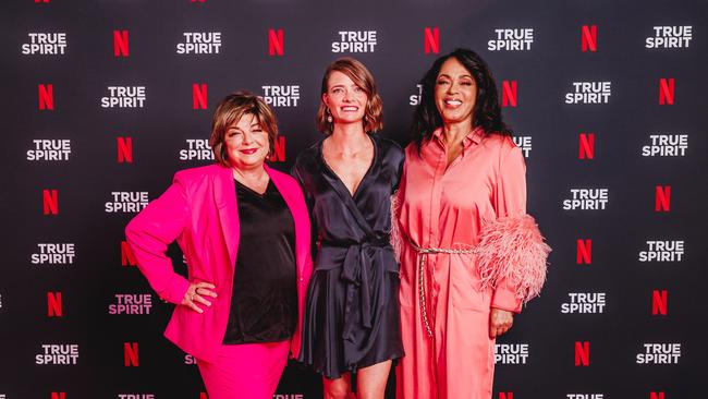 Susan Catsonis, Jessica Watson and Debra Martin Chase at the True Spirit Netflix global premiere at Brisbane Powerhouse. Picture: Adam Shaw