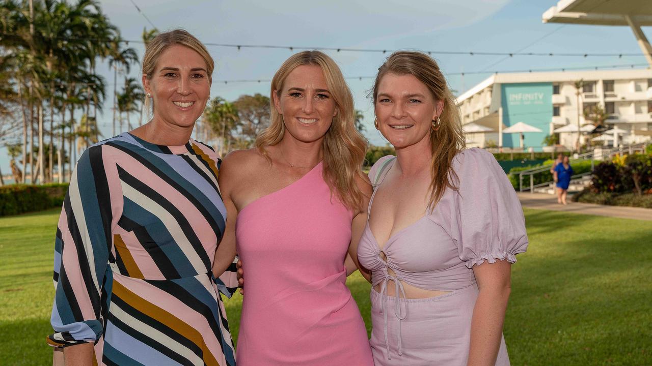 Shannon Miller, Mickayla Ward and Hannah Turnbull at the 2022-23 NTFL Nichols Medal Night. Picture: Pema Tamang Pakhrin