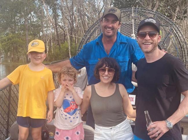 Zoe Foster-Blake, Hamish Blake and their children with NT croc wrangler Matt Wright, back. Picture: Instagram/ Zoe Foster-Blake